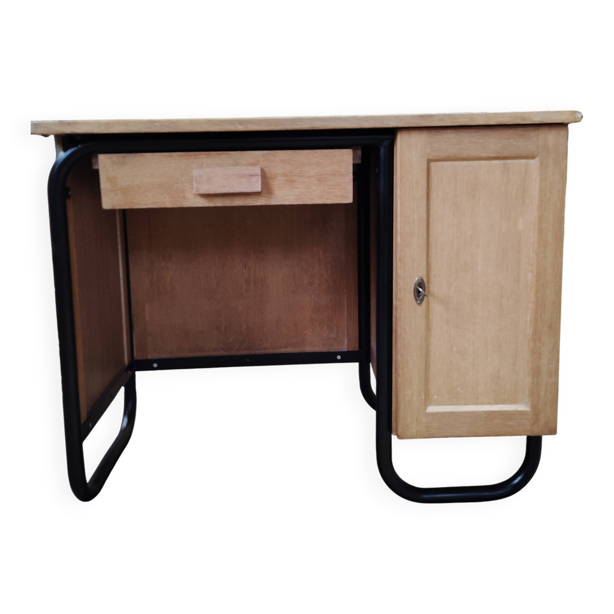 Bureau années 50 bois et métal tubulaire