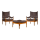 Ensemble de 3 fauteuils lounge danois modernes en chêne et cuir avec repose-pieds, conçus par Kristian Vedel pour Søren Wiladsen, années 1960.