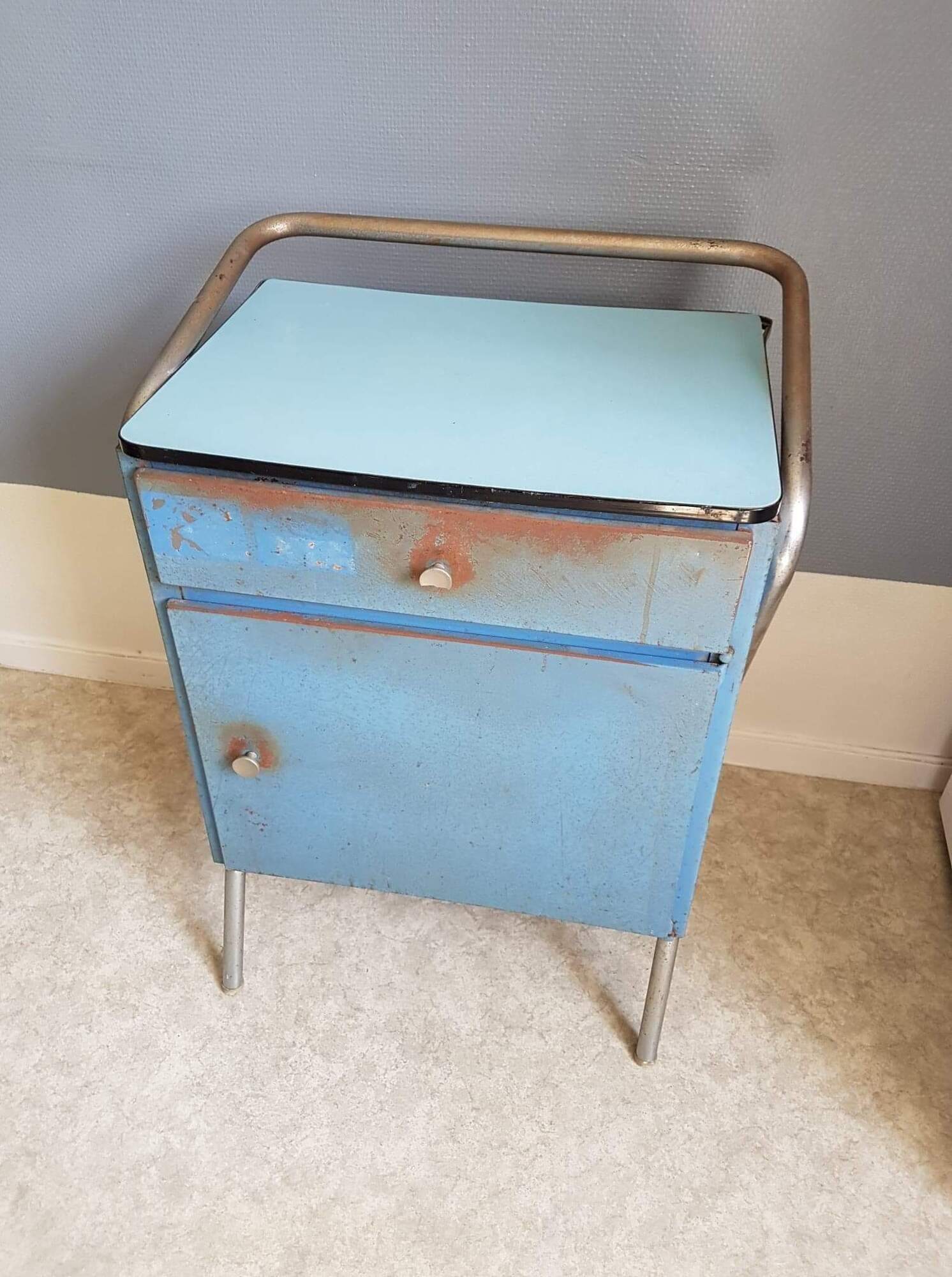 Pair of metal bedside tables and shelves formica years 60 in their juice