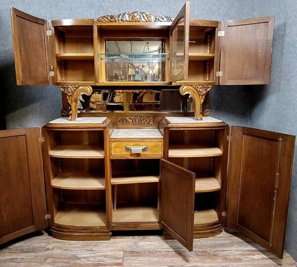 Buffet 2 corps galbé époque Art Déco en acajou vers 1930