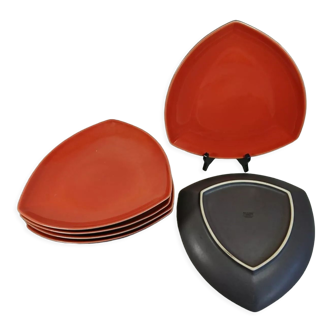 6 assiettes creuses faria & bento triangle rouge