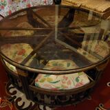 Rattan round table with smoked thick glass