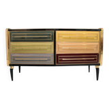 Mid Century Solid Wood And Colored Glass Bar Furniture, Italy 1950's
