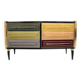Mid Century Solid Wood And Colored Glass Bar Furniture, Italy 1950's