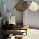 Large suspension or lampshade in flat woven tulip flower rattan H35 D