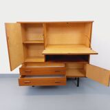 Vintage Scandinavian style secretary bookshelf storage furniture.