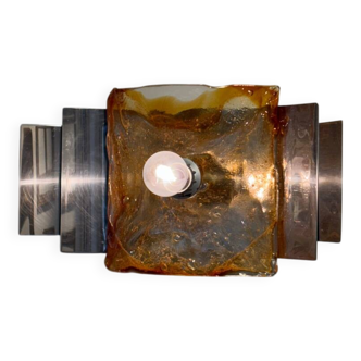 Murano glass and steel wall lamp 1970