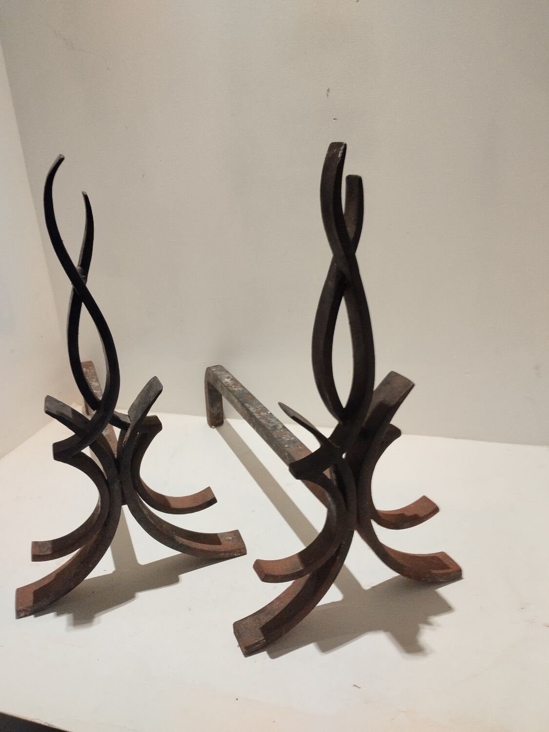 Pair of wrought iron andirons by Raymond Subes vintage