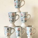 6 mazagrans cream flower pattern