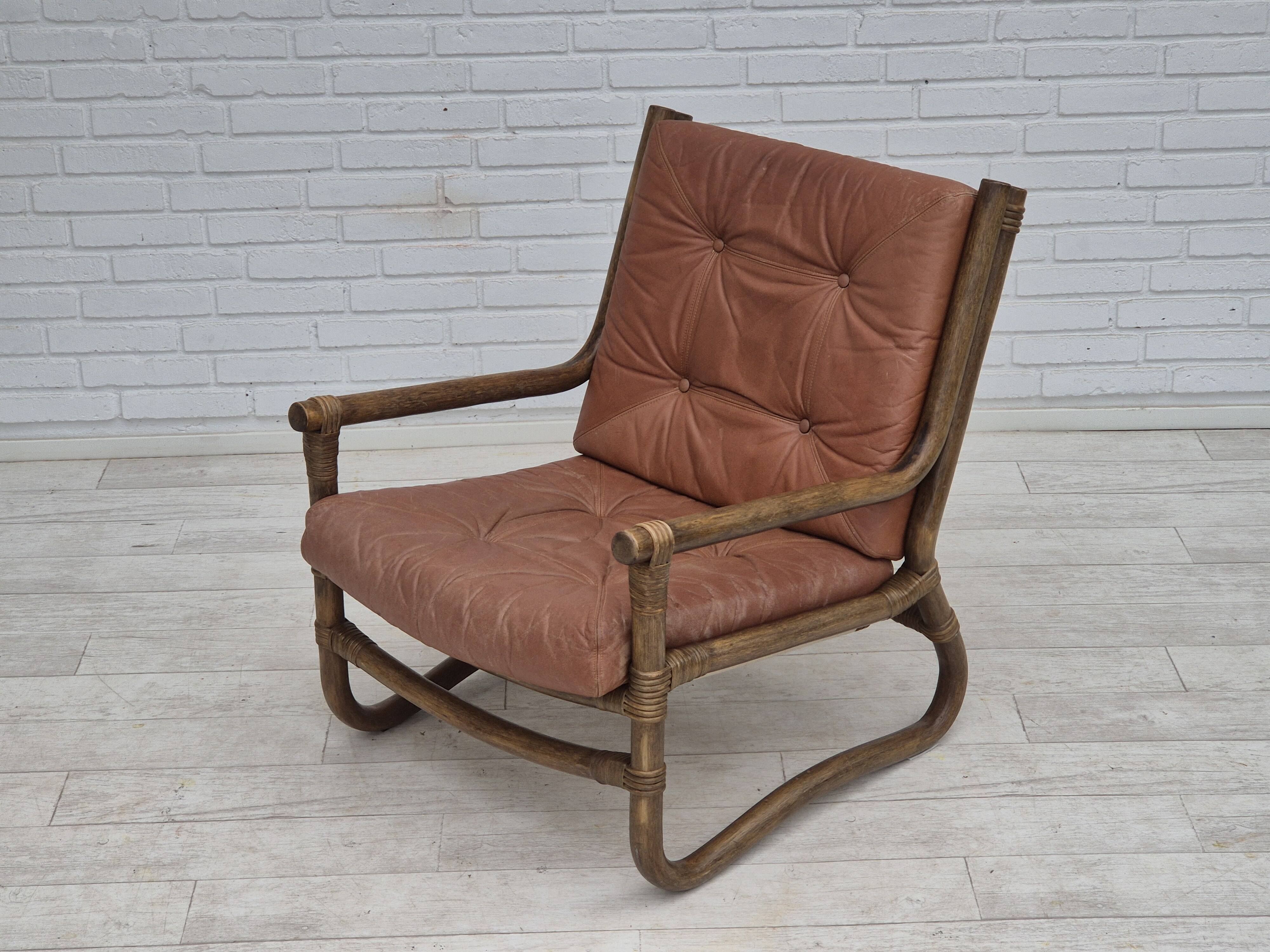 1970s, Scandinavian armchair, original very good condition, bamboo, leather.