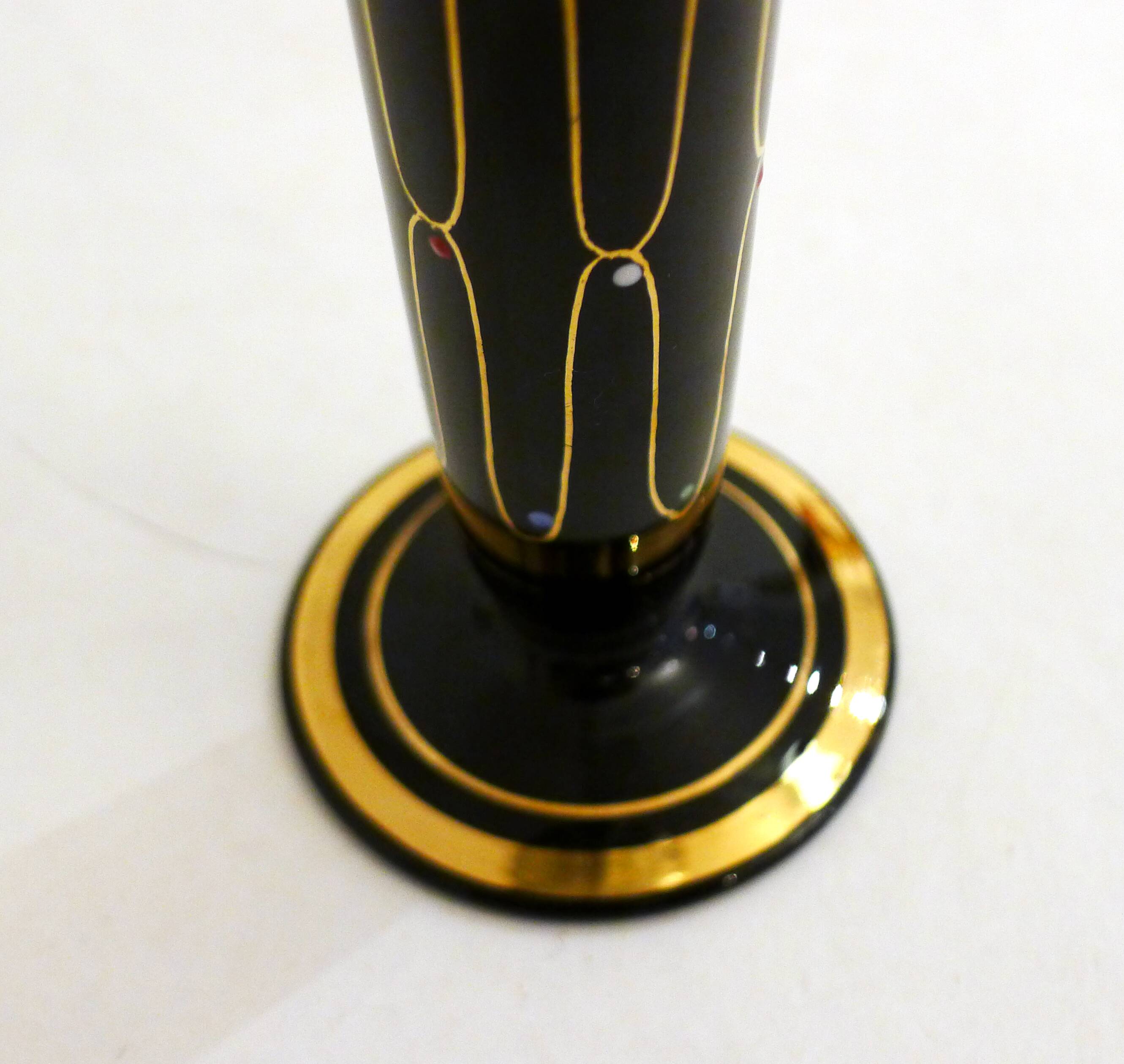 Black cornet vase with graphic decoration, 1950s