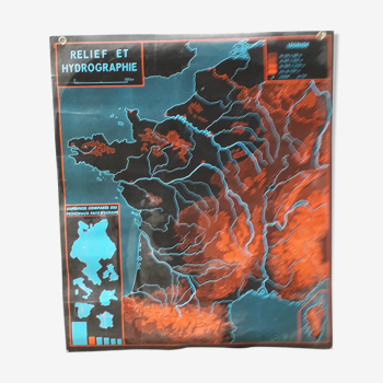 School poster mdi 1964 contours of france /relief and hydrography