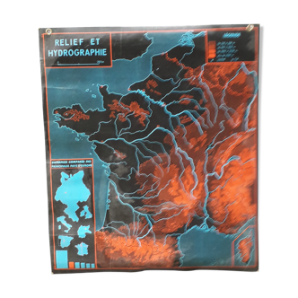 School poster mdi 1964 contours of france /relief and hydrography
