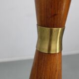 1960s Parker Knoll wooden table lamp with wicker shade, Britain