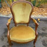 Louis Philippe armchair in oak and mustard yellow velvet from the 19th century