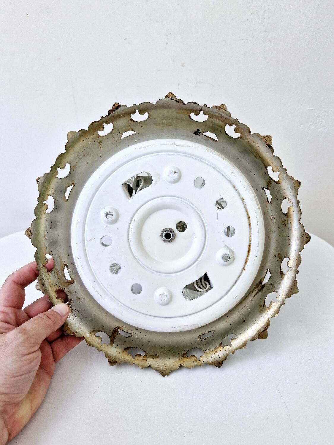 Plafonnier Globe Lampe Ancien En Verre Cerclage Doré 2 Ampoules A Vis