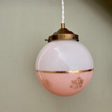 Vintage globe pendant light in white and pink opaline