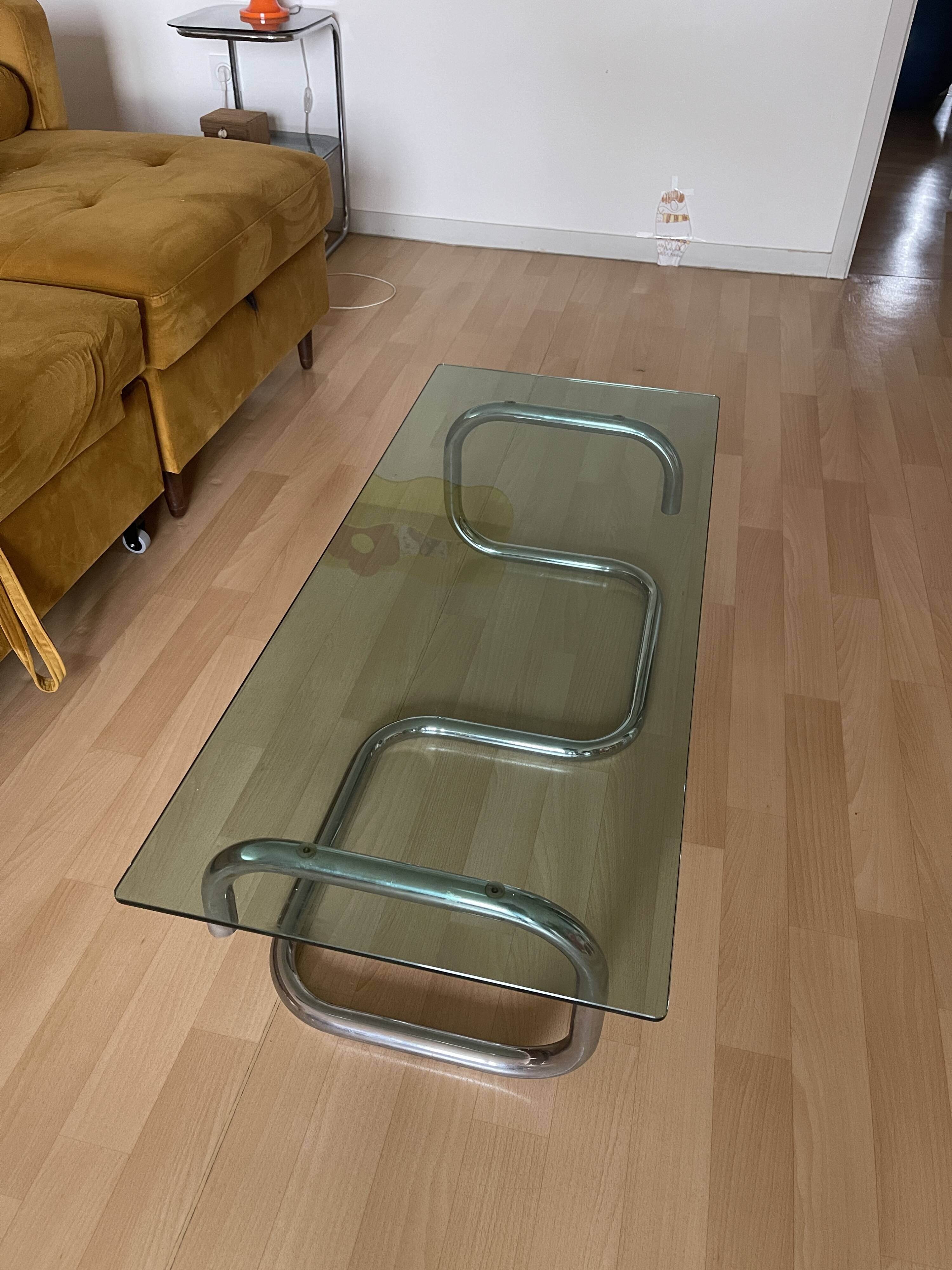 Chrome and smoked glass coffee table
