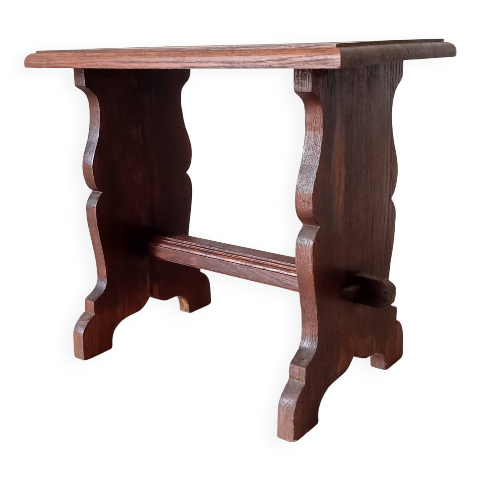 Vintage side table in solid oak, brutalist/rustic.
