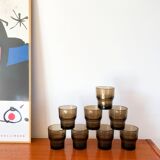 set of 8 Vereco smoked glass glasses Made in France 1970s