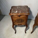 Pair of antique bedside tables with marble top and ceramic niche