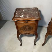 Pair of antique bedside tables with marble top and ceramic niche
