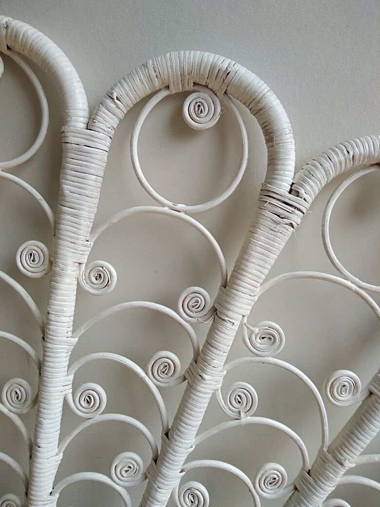 Peacock headboard white wicker
