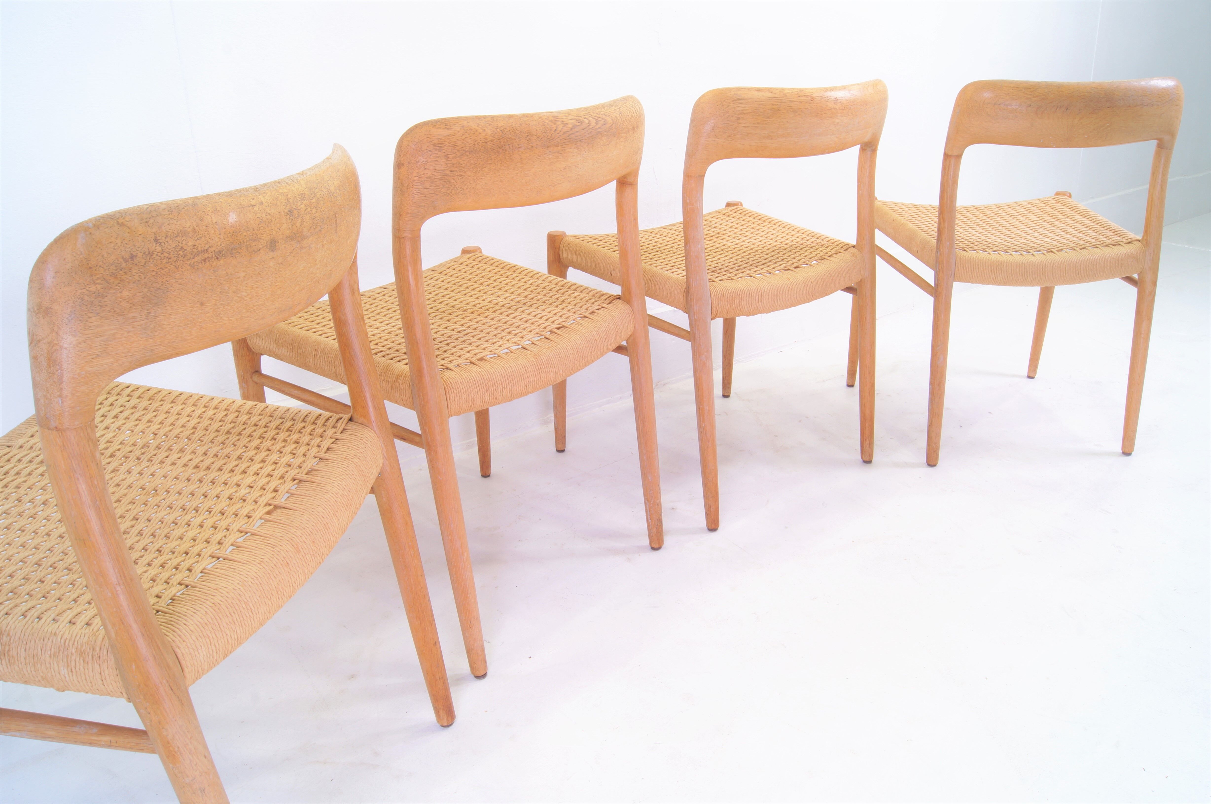 4 chairs by Niels Otto Moller, model 75 for J.L. Mollers Mobelfabrik