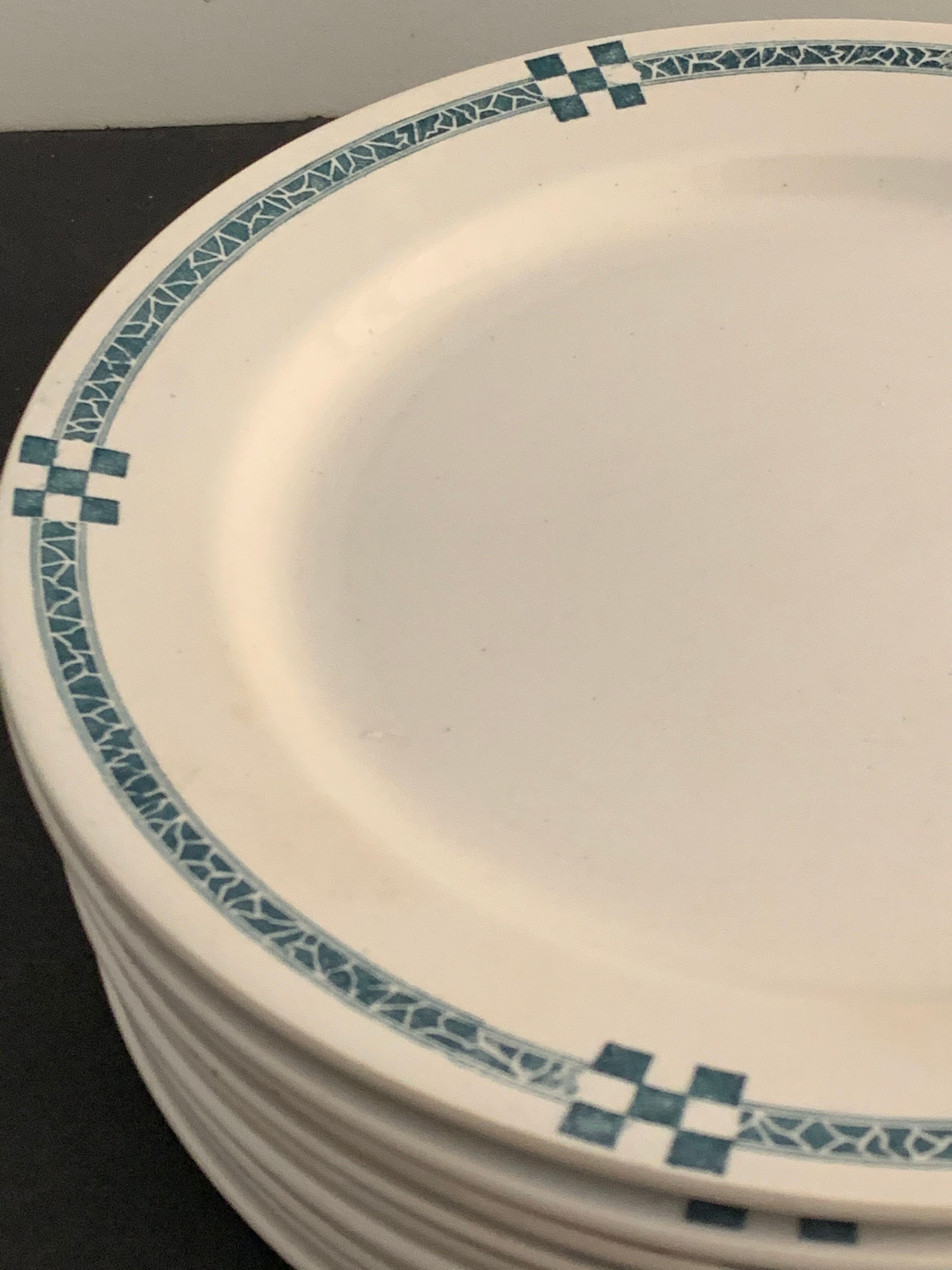 10 flat plates art deco Creil and Montereau model Nancy blue green gray