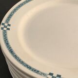 10 flat plates art deco Creil and Montereau model Nancy blue green gray