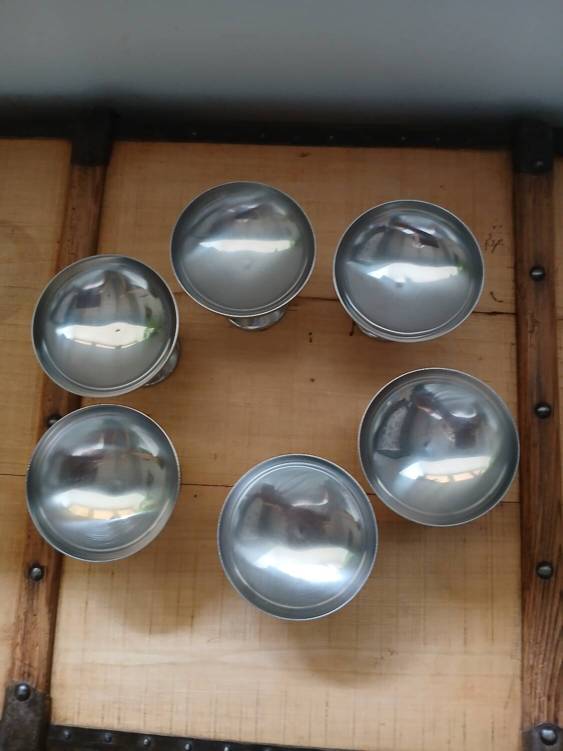 6 antique solid stainless steel ice cream cups