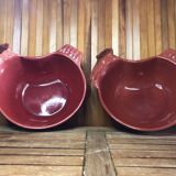 Paire de plat forme poule céramique rouge