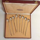 Box of 8 spoons silver metal cocktail straw 30s