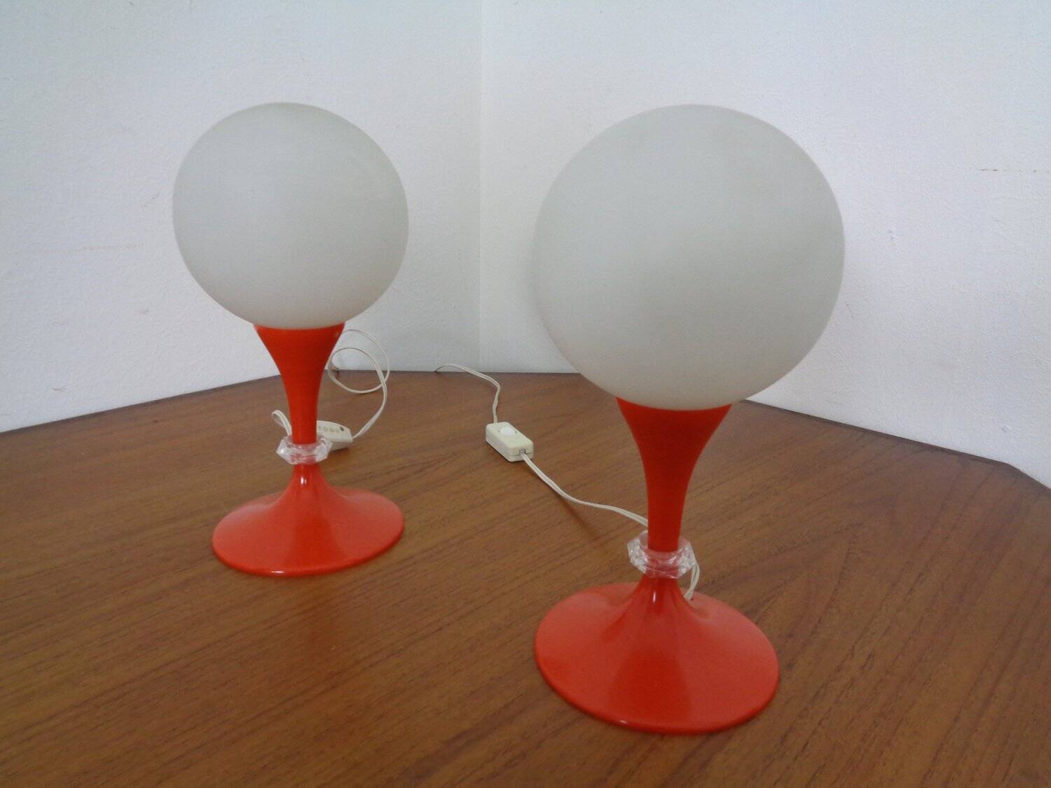Glass and Plastic Tulip Bedside Lamps, 1970s, Set of 2