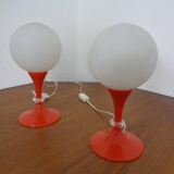Glass and Plastic Tulip Bedside Lamps, 1970s, Set of 2
