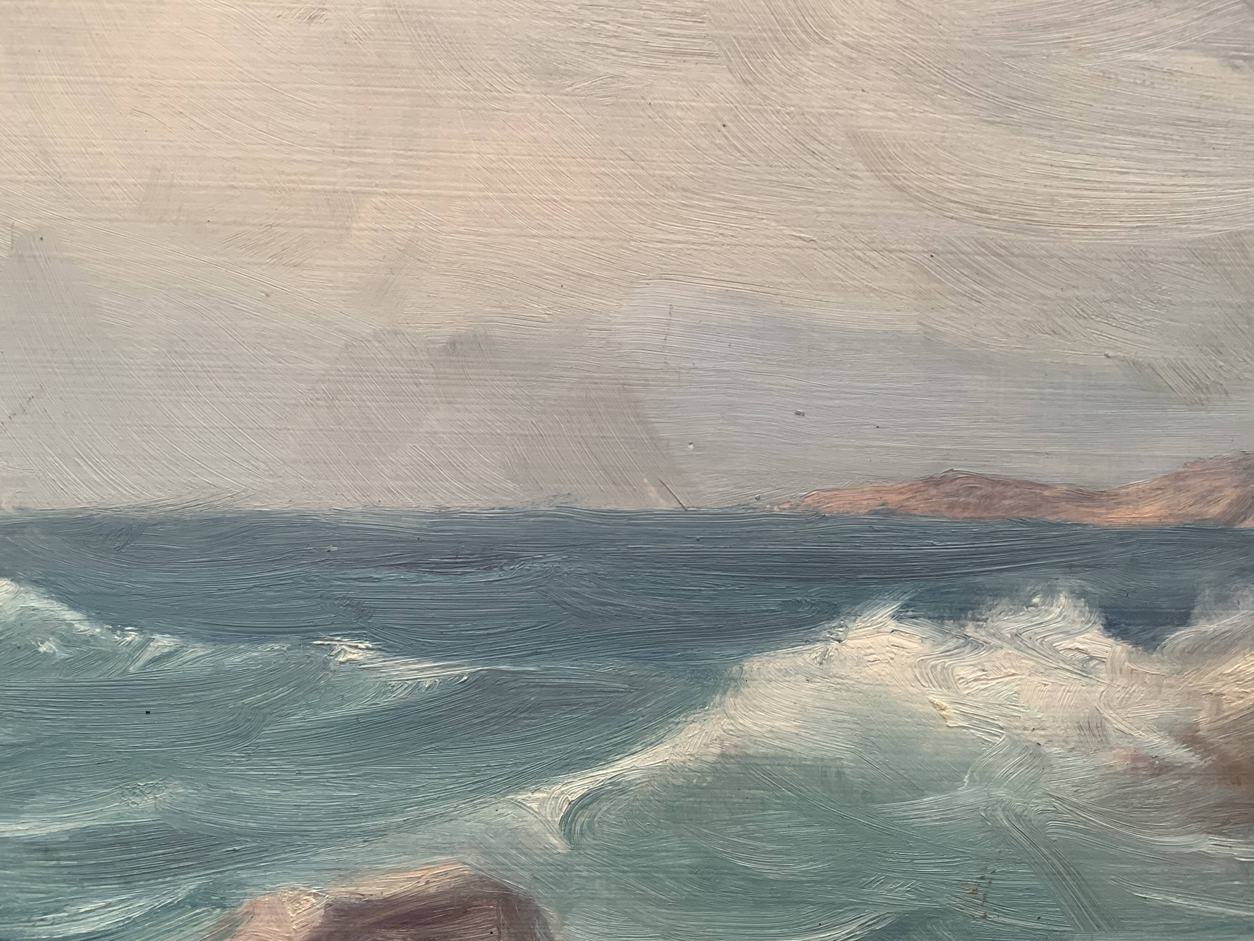 Huile de paysage marin vintage sur carton, signée par Karl Gustav Holmberg 1960