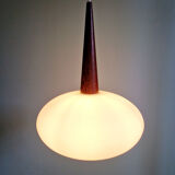 Scandinavian pendant light in teak and white opaline, Louis Kalff, Philips, 1960.
