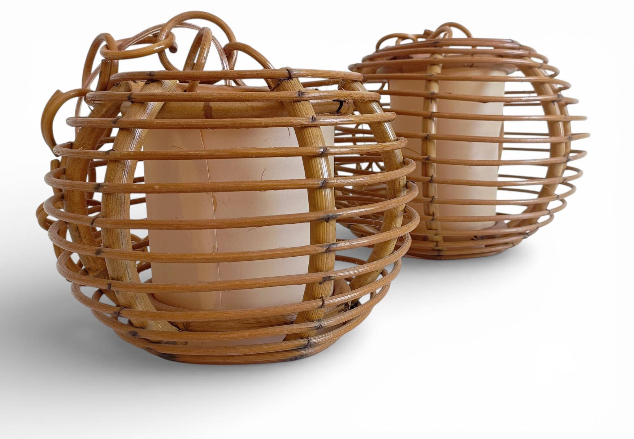 Mid-Century Globe Pendant Lamps, Bamboo & Rattan, c. 1960s