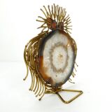 Sculpture chouette brutaliste laiton et agate 1970