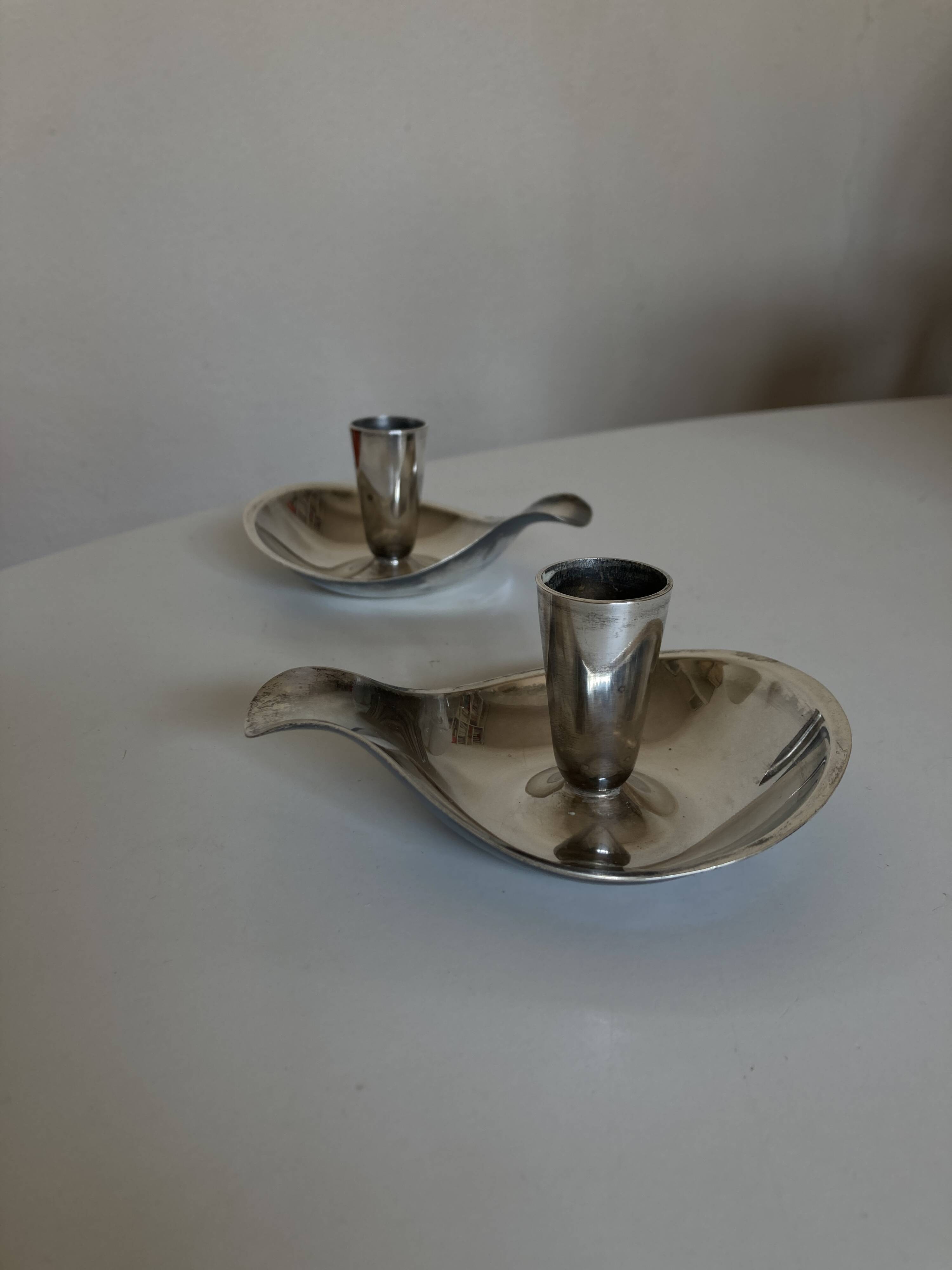 Pair of Atla Denmark Scandinavian candlesticks in silver metal