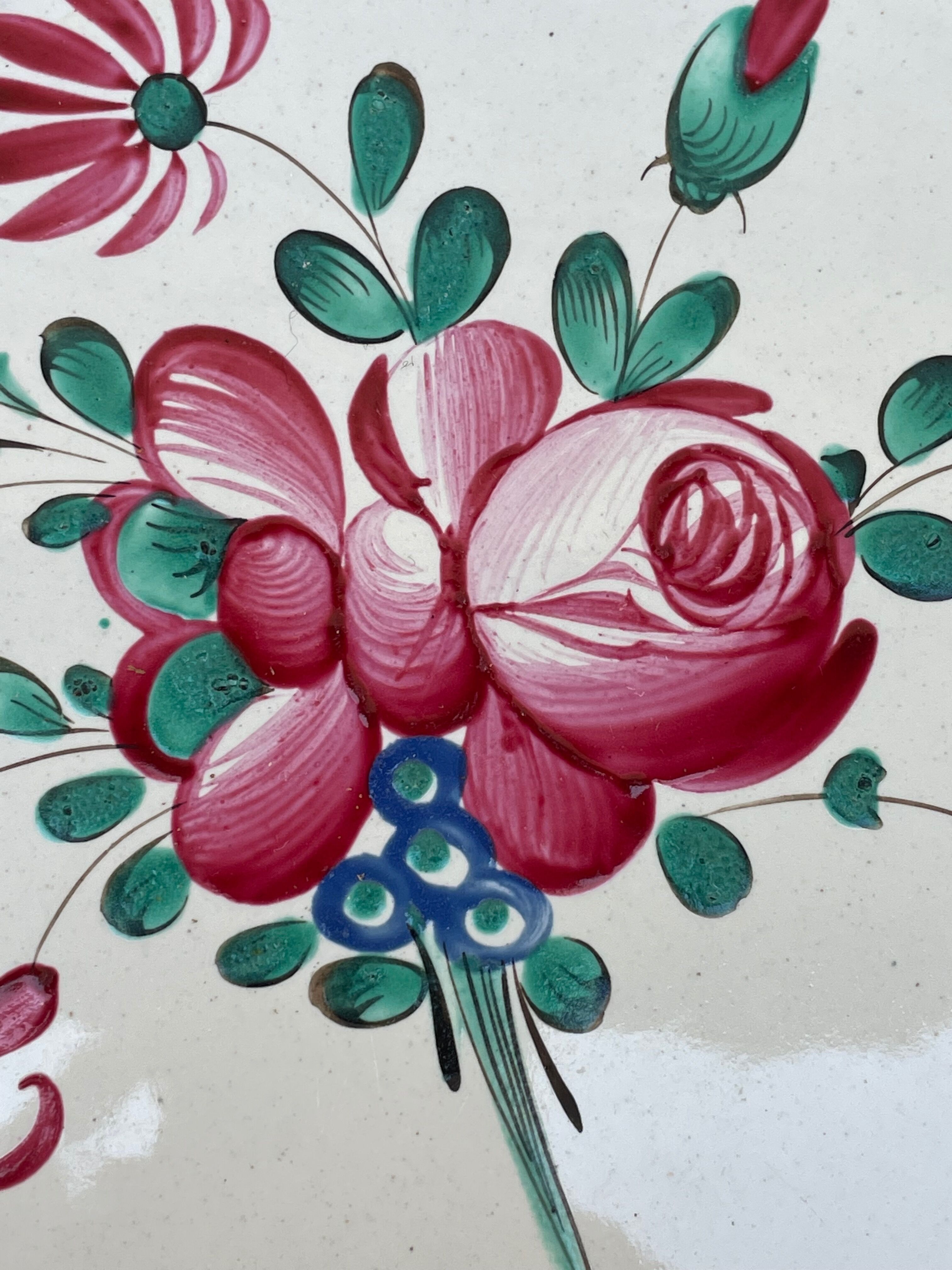 Antique plate with floral pattern, pink.