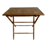 Folding table in bamboo-style wood and woven top, Napoleon III