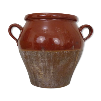 Beautiful glazed brown confit pot, southwest of the France. Conservation pot. XIXth