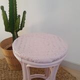 Vintage powder pink rattan stool