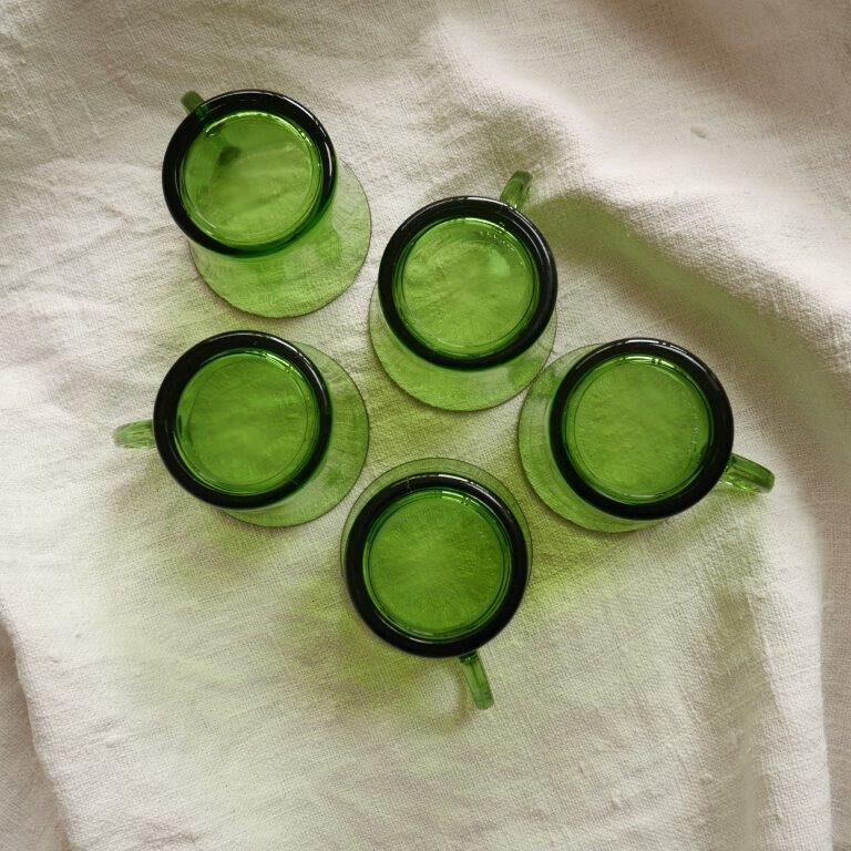 Set of 5 coffee in green glass Duralex