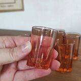 Set of 7 vintage Rosaline liqueur glasses in translucent pink glass