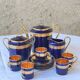 Limoges porcelain coffee service - Egle - Oven blue and gold -