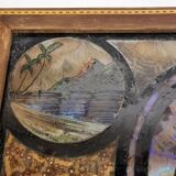 Plateau de service antique en bois d’acajou, verre et nacre