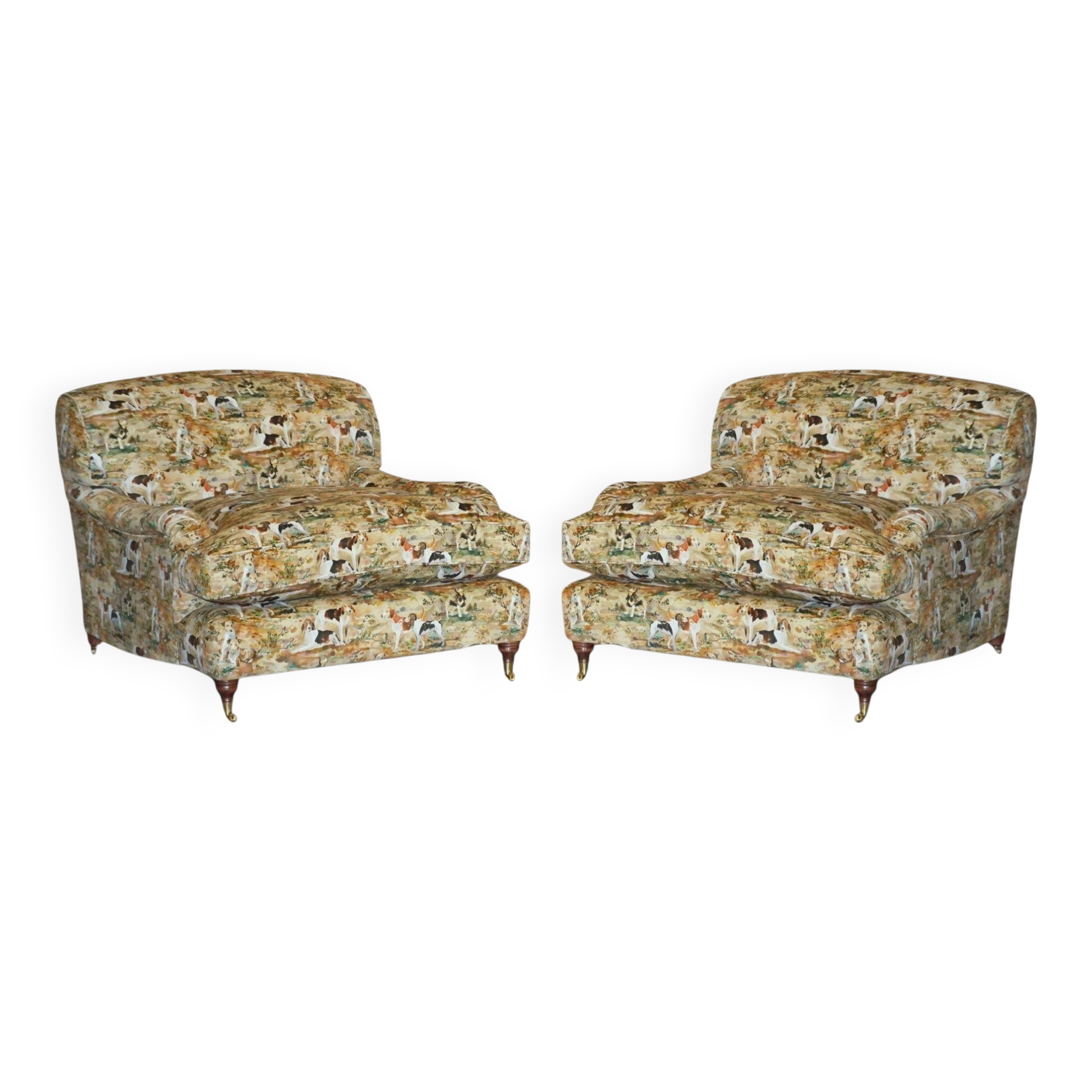 Pair of Howard Custom Love Seat Armchairs in Mulberry Silk Velvet