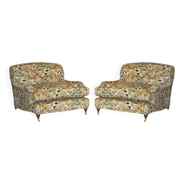 Pair of Howard Custom Love Seat Armchairs in Mulberry Silk Velvet